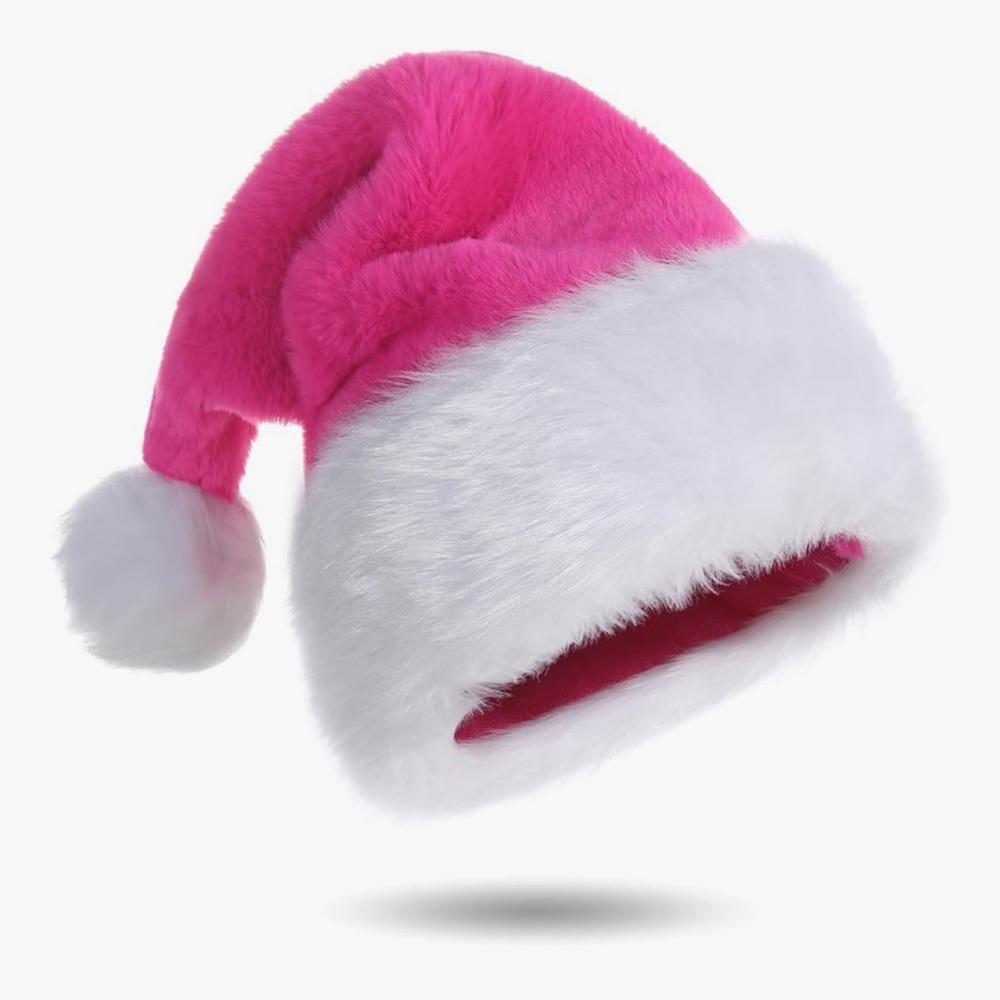 Women's Festive Pink and White Santa Hat
